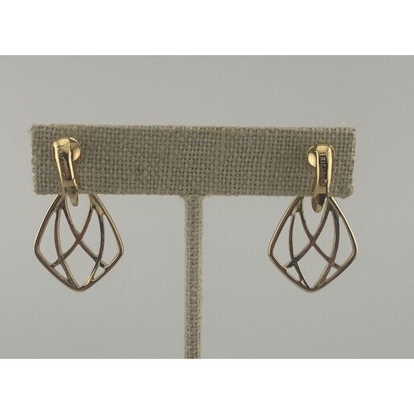 Crown Trifari Gold Tone Geometric Diamond Shape Clip On Earrings Elegant Vintage - Picture 4 of 6